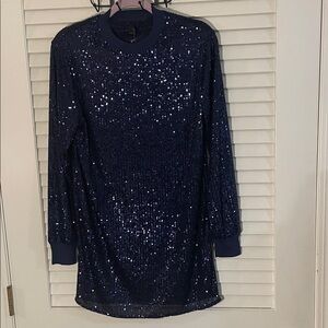 All Saints Juela NWT Shimmering Sequin Navy Knit Mini Dress